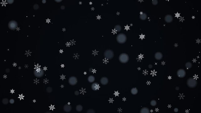 Falling white snowflakes animation on dark background