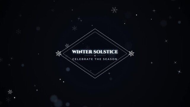 Winter solstice text animation with falling snowflakes