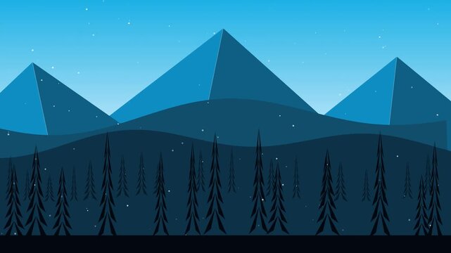 Winter mountain landscape with pine trees and snowfall