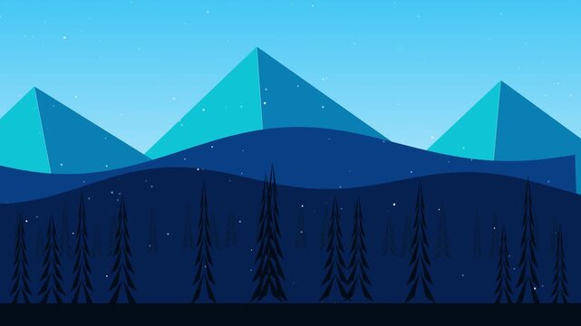 Winter mountain landscape with falling snow vector