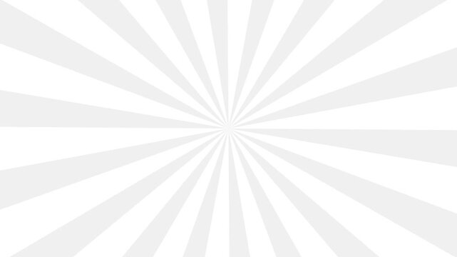 Abstract sunburst pattern with grey and white radial rays background. Stripes rotating. Looped animation 4k. Hypnotic black and white radial sunburst animation background. vintage backdrop for comic.
