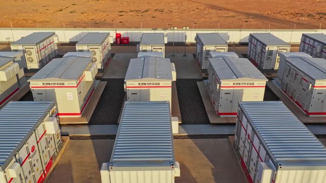 Energy storage station at sunset, new energy, shared power energy, solar photovoltaic power plant
