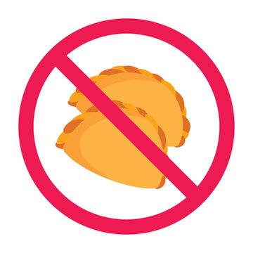 No empanada sign, forbidden stuffed pastry sign, savory pastries prohibited symbol, do not eat filled pastry symbol, snack food prohibition icon
