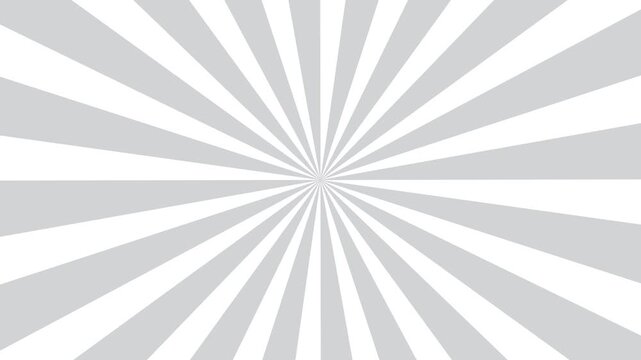 Sunburst pattern radiating from the center features alternating black and white triangular segments. White sunburst rays rotating background animation.Black and white radial sunburst pattern.