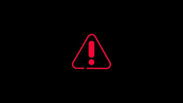 Animated red warning triangle icon with exclamation mark and pulsing alert effect on black background
