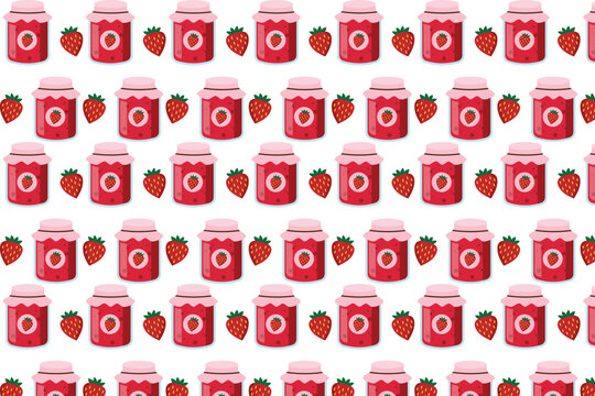 Seamless Strawberry Jam Jar Pattern for Food Packaging