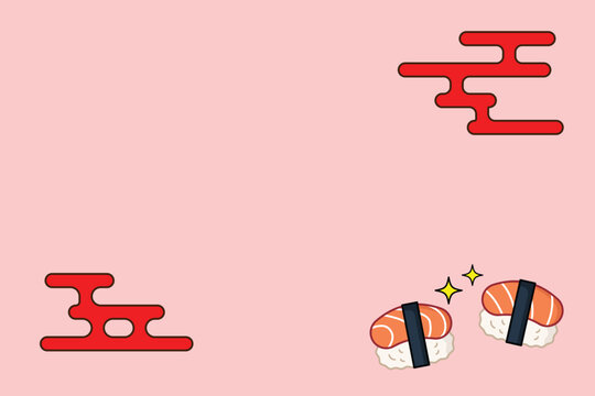 Minimal Salmon Sushi Illustration on Pink Background with copy space area