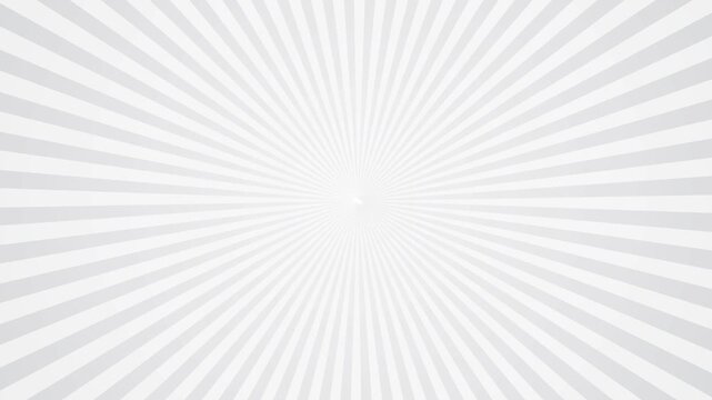 Sunburst pattern radiating from the center features alternating black and white triangular segments. White sunburst rays rotating background animation.Black and white radial sunburst pattern.