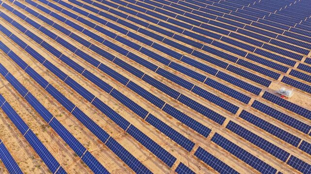 Desert photovoltaic panels, aerial view of a solar photovoltaic power station