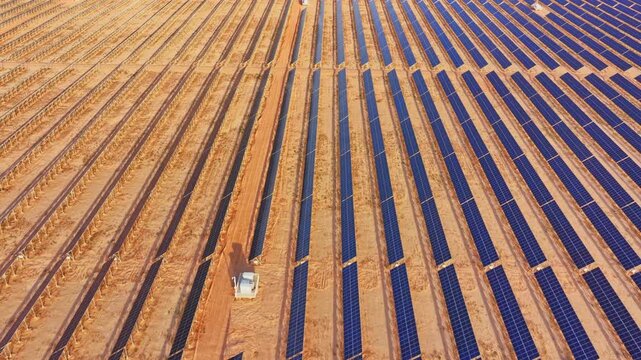 Desert photovoltaic panels, aerial view of a solar photovoltaic power station