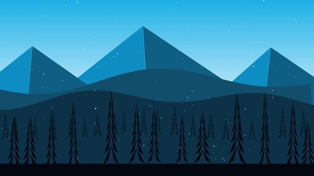Winter mountain landscape with falling snow background