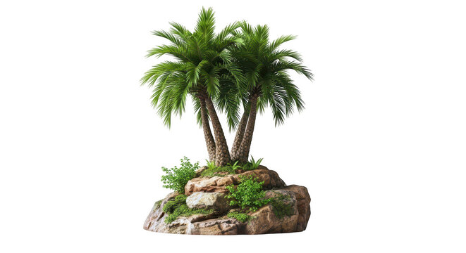 Miniature palm trees on rocky landscape
