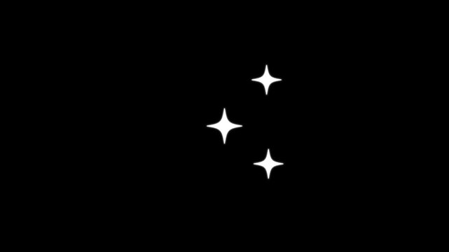 Bright twinkling doodle stars with glitter burst effects, shining sparkles and magical blinking lights, cartoon vector style star animation , black background, 4K video.