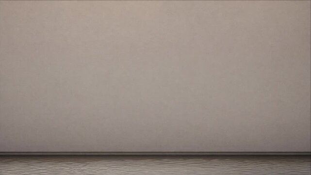 Cinematic minimal timelapse background featuring warm gray wall, textured floor surface, clean horizon line, quiet empty interior space, atmospheric architectural composition, subtle motion