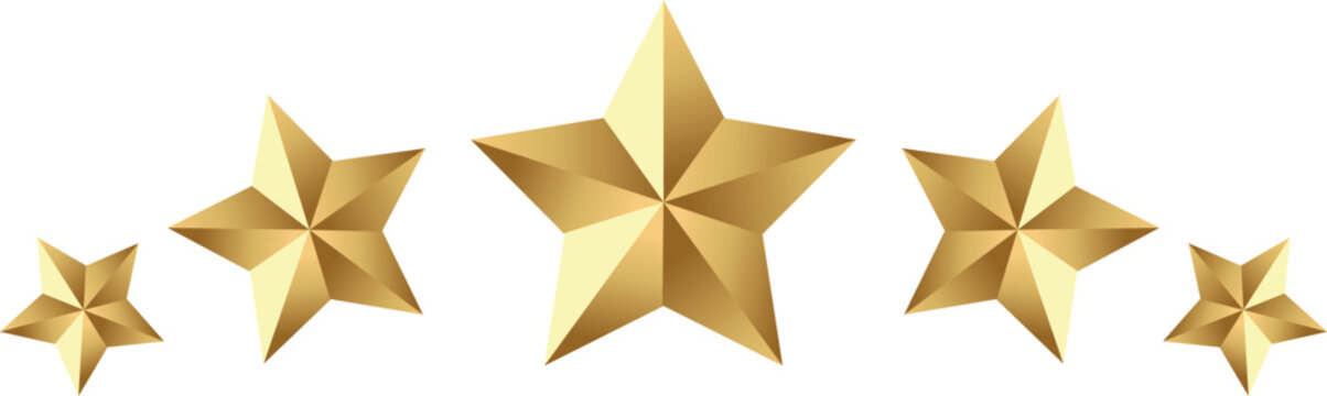 Five golden stars, customer reviews, rating service, 5 shiny gold stars, symbol of best quality, awards