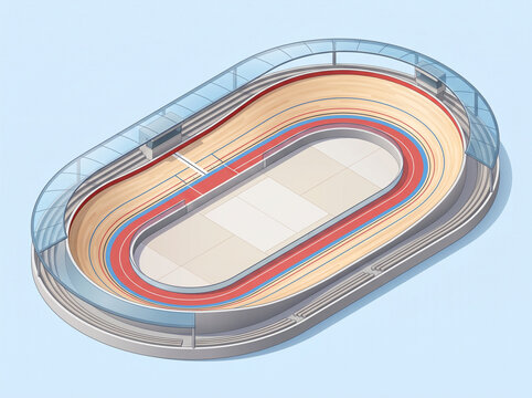 Isometric illustration of an indoor cycling velodrome