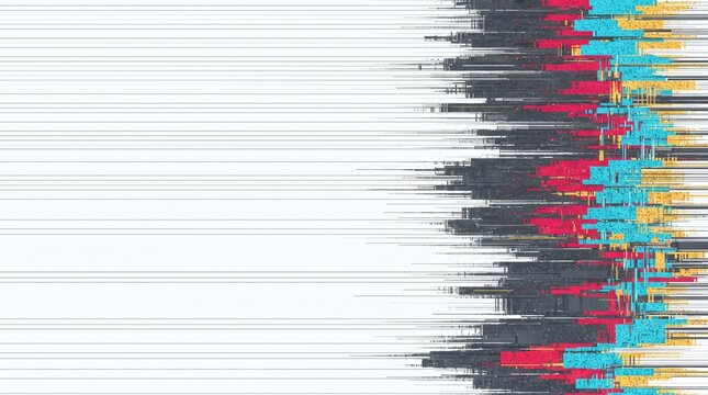 Abstract digital glitch background with colorful horizontal lines and pixelated distortion effects for design