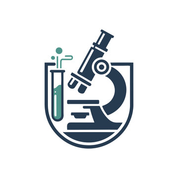 Microscope and test tube icon, science laboratory logo design