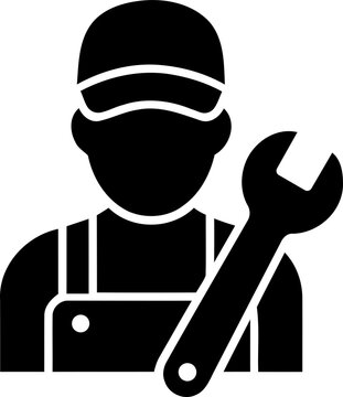 Mechanic icon with a wrench symbol isolated on transparent background