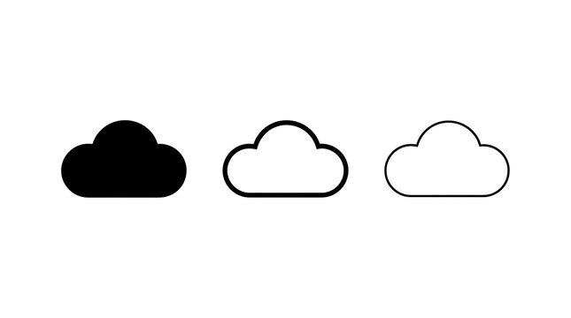 Cloud icon set in solid, medium and thin line isolated on transparent background