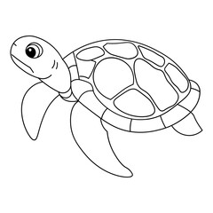 Cute turtle swimming sideways with large shell and extended flippers in outline.  © The Creative Idea
