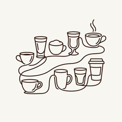 Obraz premium Coffee Drink Variety Line Art Collection of Coffee Cups and Glasses