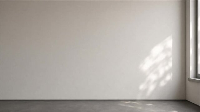 Cinematic Minimal Interior Timelapse Background with Soft Sunlight and Window Shadow Across Empty White Wall for Calm Modern Architectural Design Concepts