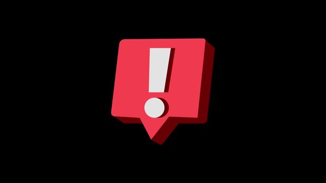 Animated 3D Red Caution Sign with Exclamation Mark on Black Background