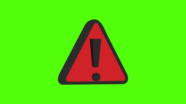 Animated 3D Red Caution Sign with Exclamation Mark on Green Background