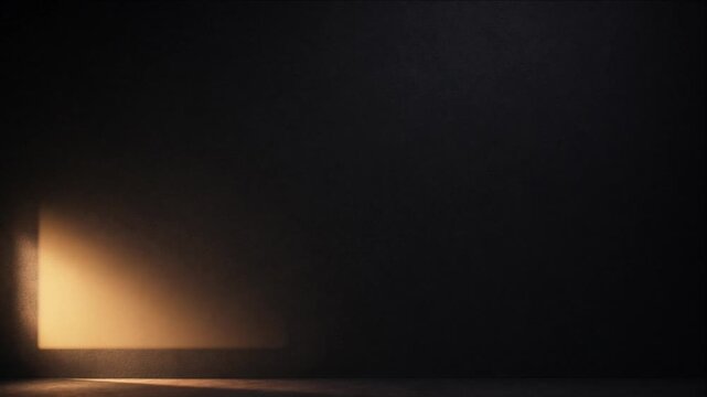 Cinematic Minimal Timelapse Background Warm Window Light Shadow Across Dark Textured Wall and Floor Quiet Atmospheric Interior Scene Spacious Copy Space Sunset Mood