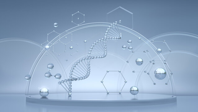 3D rendering DNA  helix structures and abstract molecular science background
