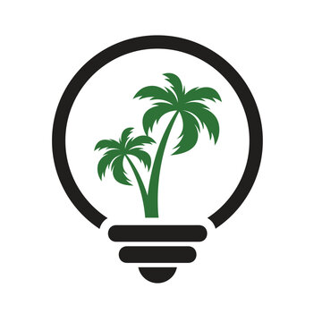 Bulb lamp with palm tree abstract logo design