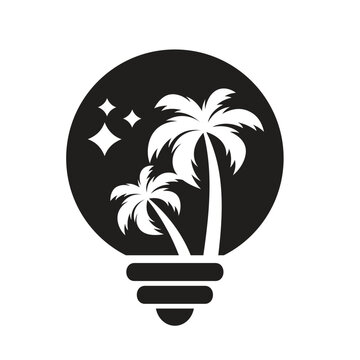 Bulb lamp with palm tree abstract logo design