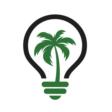 Bulb lamp with palm tree abstract logo design