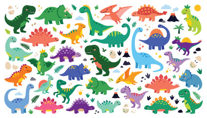 Cute dinosaurs seamless pattern of colorful cartoon dino vector background for kids © MSTREMAAKTER