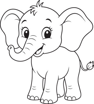 cute baby elephant cartoon coloring page for children vector illustration