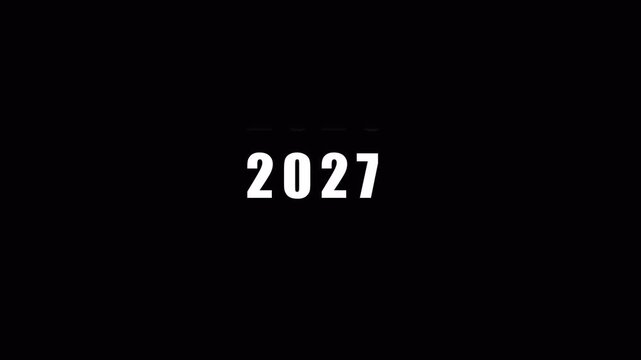 2011 to 2027 Year Scrolling Text Animation on Transparent Background.Year Counter Scrolling Animation From 2010 to 2026 With Alpha Channel,Calendar animation of years in 4k video animation.