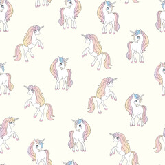 Obraz premium seamless pattern with white unicorn horse on yellow background 