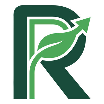 Green letter R logo symbol with leaf and arrow design