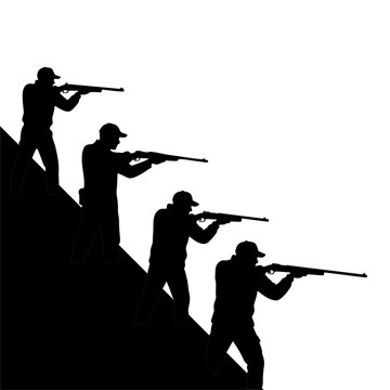 Silhouette of someone shooting with a long-barreled rifle.