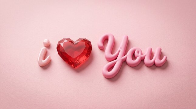 Romantic love concept featuring a sparkling red heart and soft pink lettering on a pastel background for Valentine greeting designs
