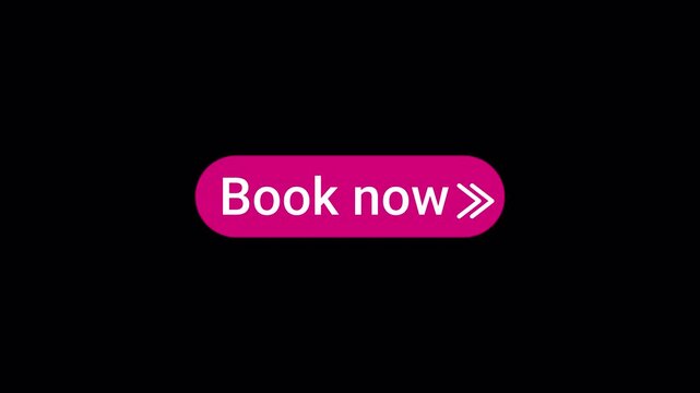 Book now button icon sign animation on transparent background, book now button with arrow icon sign animated.
