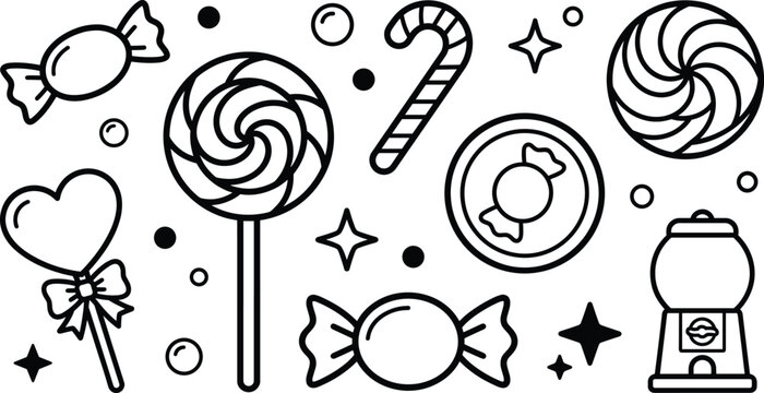 Gumball machine candy swirl lollipop vector icon set for sweet shop confectionary designs,