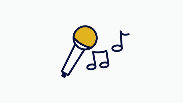 Line art icon of a handheld microphone with musical notes floating beside it representing singing karaoke vocal performance and live entertainment