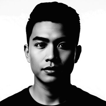 Serious man with pixelated face looking straight ahead illustration