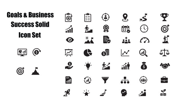 Goals & Business Success Solid Icon Set