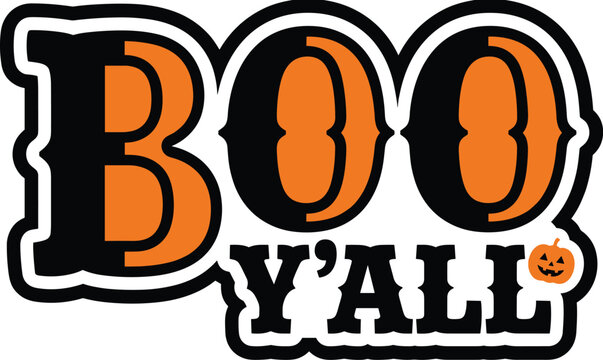 Boo yall halloween text design with cute pumpkin icon vector illustration