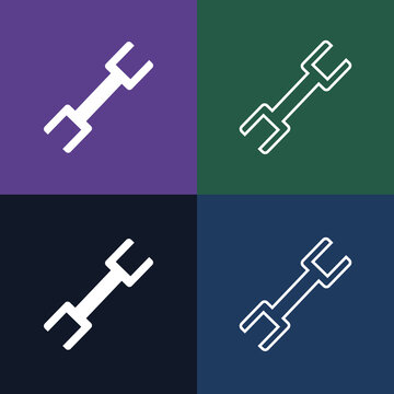 Abstract mechanical link tool symbols in four colored grid squares with connector