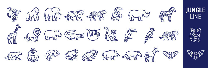 Naklejka premium Jungle Animals Line Art Collection