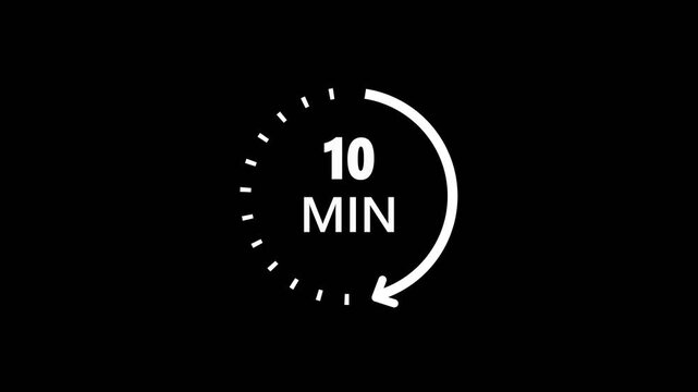 Clock with 10 min and circular arrows timer animation on transparent background. 10 Min arrow clock icon animation, 10 minute animation. timer 10 minutes countdown icon